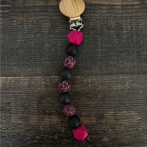 Black and Pink Beaded Pacifier Clip